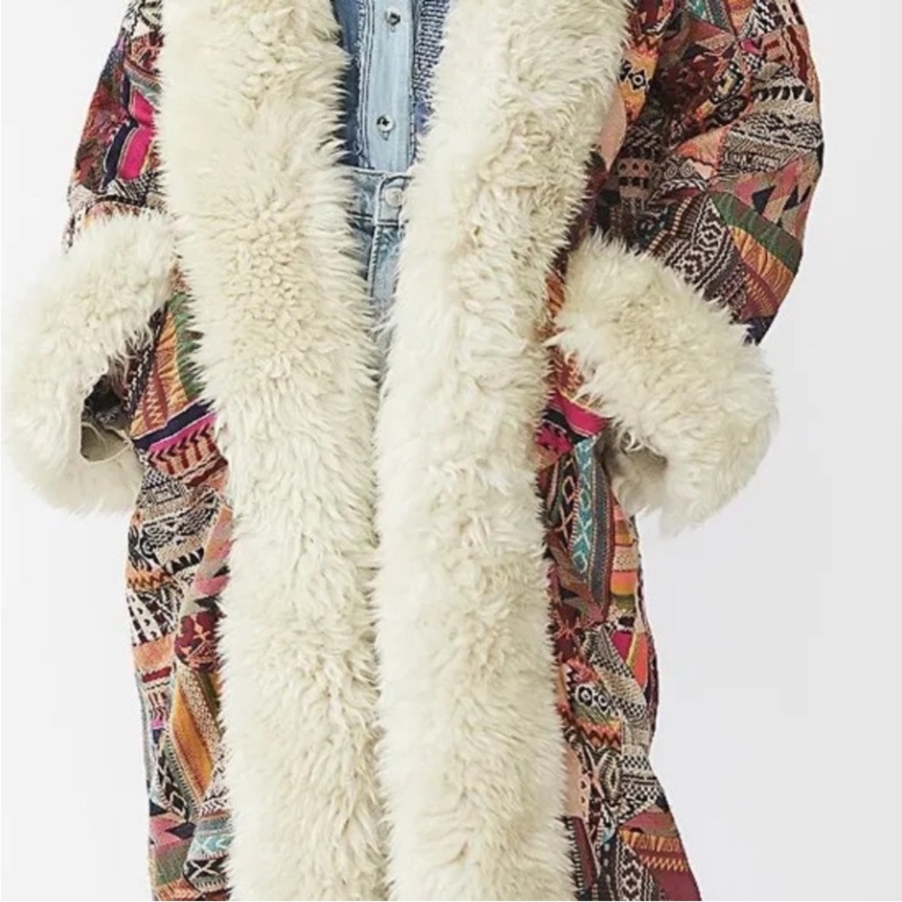 Nwot Free People Caravan Patchwork Dream Fur Trim… - image 5